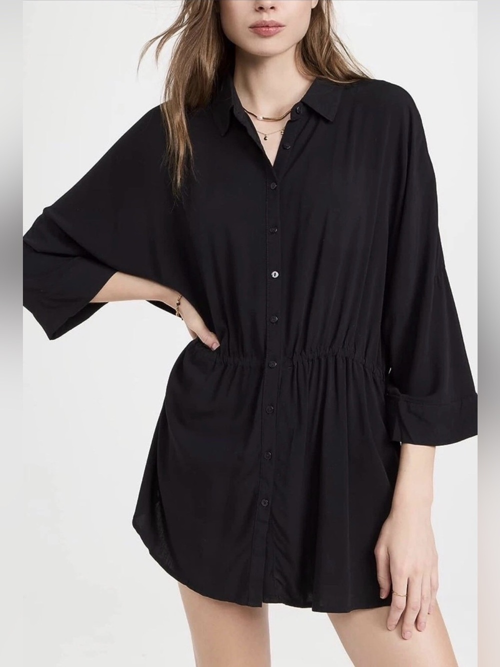 L*Space Pacifica Tunic Swim Swimsuit Coverup Cinch Waist Black Size M/L